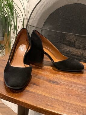 Franco Sarto Theosha Half d'Orsay Pump Balck Suede Size 6.5
